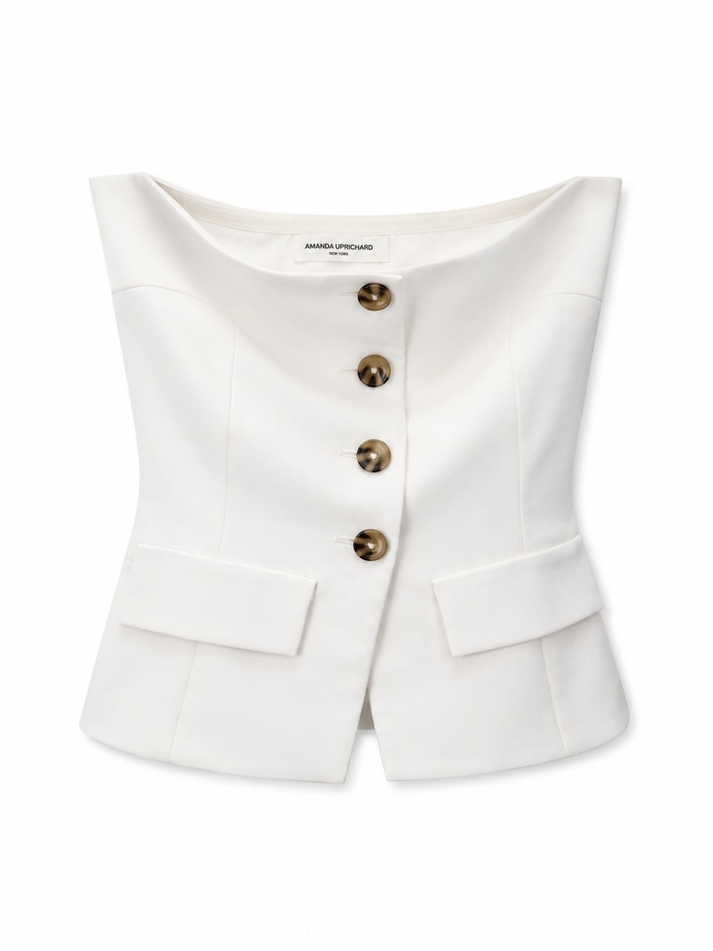 AMANDA UPRICHARD White Strapless Button Corset Top XS